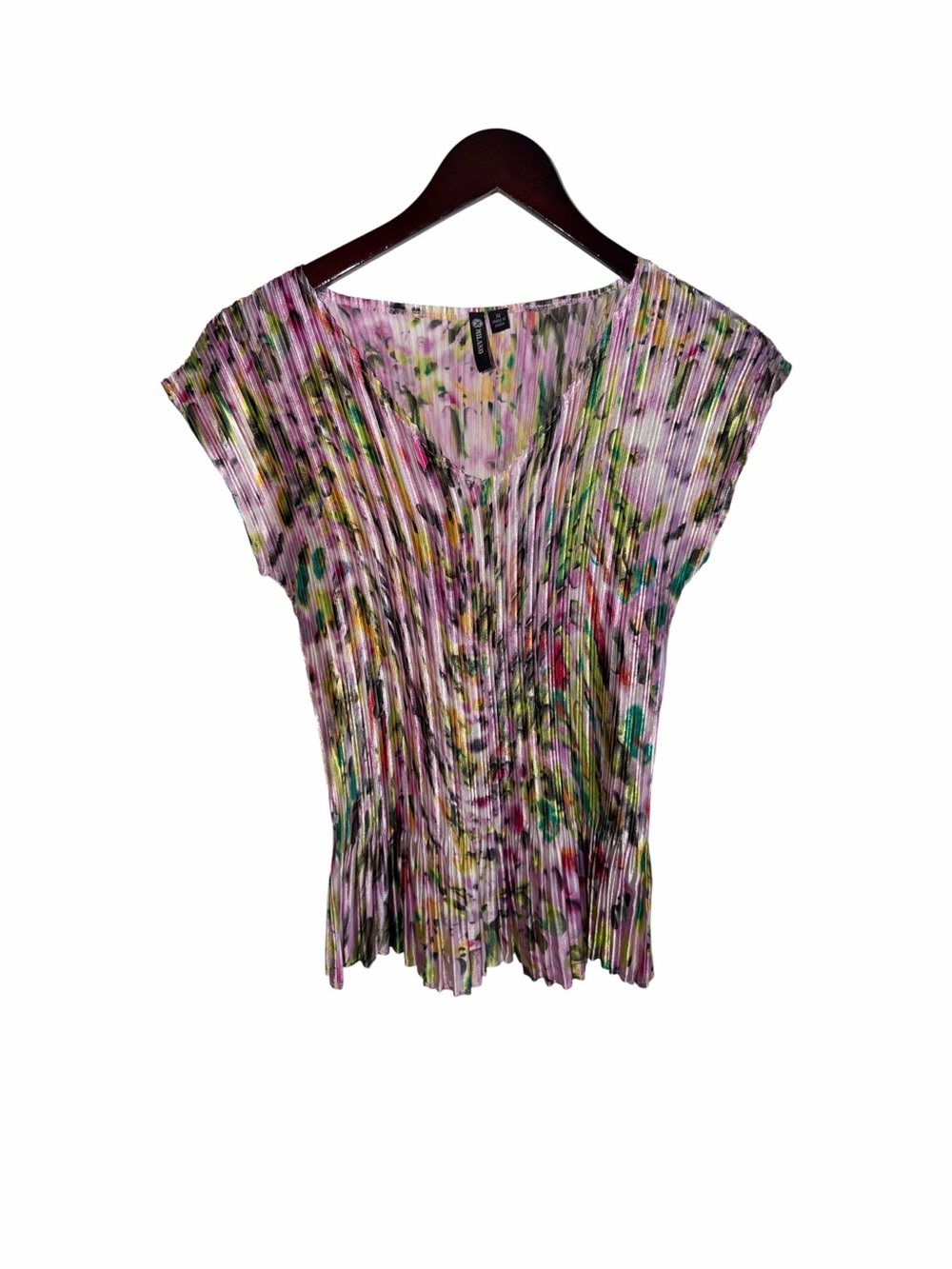 Milano Pleated Floral V-Neck Top - Pink Multicolor